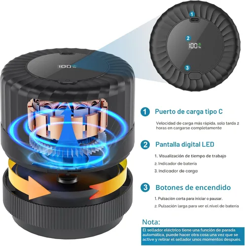 Miniatura 5 de Sellador al aspiradora eléctrico para tarros de albañil, Kit automático de sellado al vacío para tarros de albañil de boca ancha y regular, VP06+
