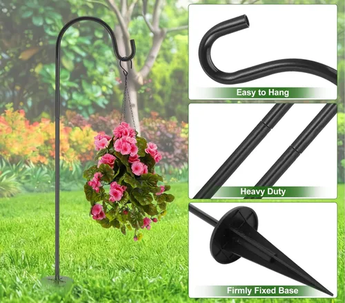 Miniatura 3 de IMIKEYA Ganchos de pastor para exteriores: 27 pulgadas, 1 paquete de gancho de estaca de jardín ajustable para comedero de pájaros, luz solar