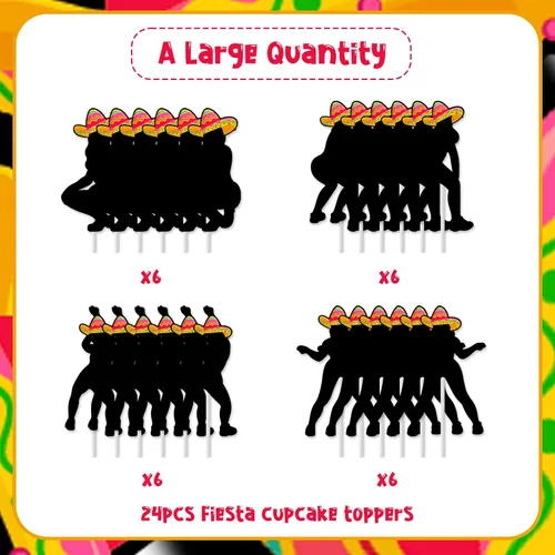 Miniatura 6 de Cheereveal 24 piezas de adornos para cupcakes de fiesta Twerk para niñas y mujeres, palillos de sombrero, fiesta mexicana, temática divertida