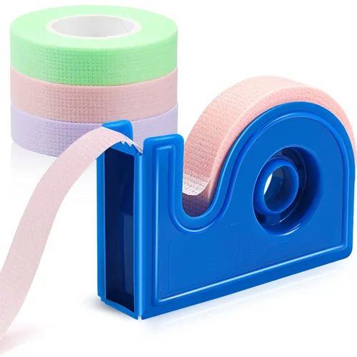 Maitys 3 rollos de cinta de pestañas para extensiones de pestañas con cortador dispensador, tela transpirable, cinta de polietileno debajo de los