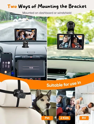 Miniatura 6 de Kidsneed Cámara de coche para bebé, monitor de bebé de 7 pulgadas para automóvil con USB Plug and Play, fácil instalación, rotación de 360 grados