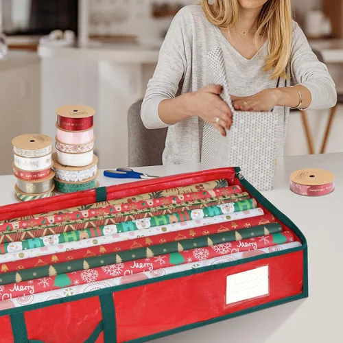 Miniatura 6 de BALEINE Bolsa de almacenamiento de papel de regalo de Navidad, bolsa de almacenamiento de polietileno duradera de 40 pulgadas con particiones Rojo