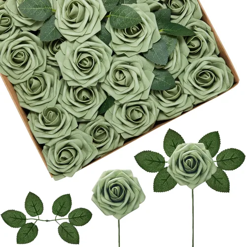 Miniatura 32 de InnoGear Flores artificiales, 100 rosas falsas de espuma blanca a granel con tallos para decoración, ramos de boda, centros de mesa, despedida