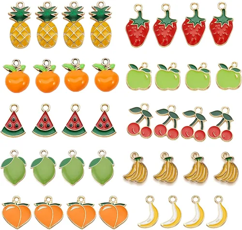 Miniatura 16 de Craftdady Encantos colgantes esmaltados con dijes de alimentos, animales, flores, encantos bonitos, dijes de frutas de metal colorido, ornamento