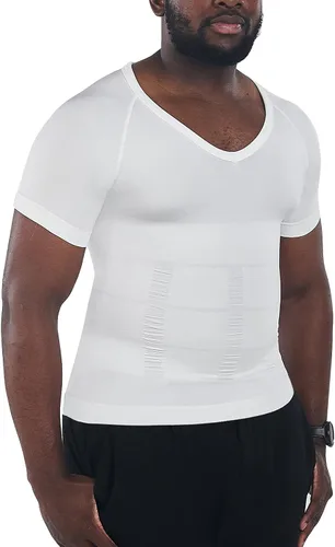 KOCLES Camisas de compresión de ginecomastia para hombres, faja moldeadora adelgazante para el cuerpo, camiseta con cuello en V para entrenamiento