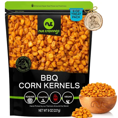 NUT CRAVINGS - Granos de maíz crujientes tostados - Sabor a barbacoa asado y salado (8 oz - 1 paquete) empacado fresco en bolsa resellable -