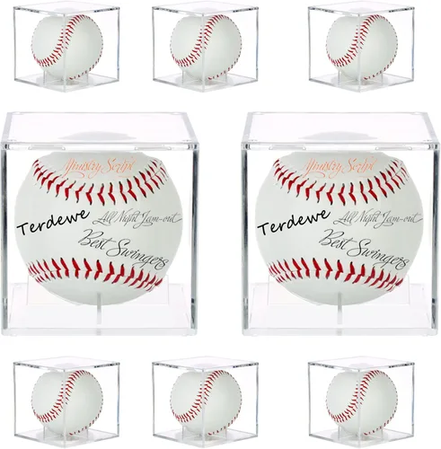 Paquete de 8 vitrinas de béisbol, caja de béisbol, soporte cuadrado de acrílico con protección UV, para pelota de tamaño oficial