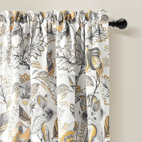 Miniatura 2 de Lush Decor Cynthia Jacobean - Par de paneles de cortinas para ventana con filtro de luz, 84" L x 52" A, amarillo y gris