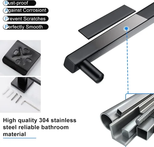 Miniatura 8 de YACVCL Juego de 5 accesorios de baño negros de 23.6 pulgadas, juego de accesorios de baño de acero inoxidable SUS304, juego de toallero montado