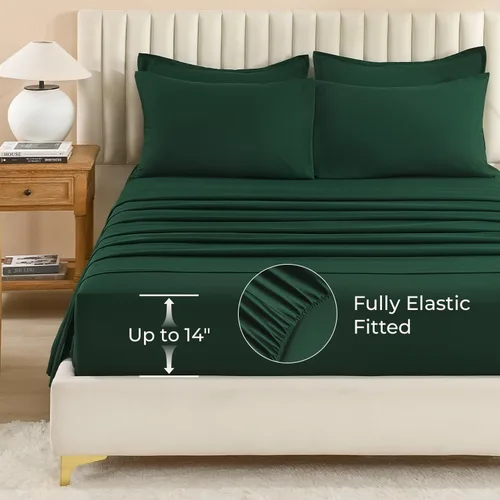 Miniatura 6 de Litanika Juego de ropa de cama con edredón tamaño matrimonial de 7 piezas en una bolsa color verde esmeralda oscuro - Juego de ropa de cama completo
