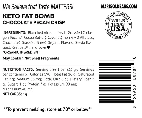 Miniatura 6 de MariGold Keto Fat Bombs - Chocolate Pecan Crisp - Bajo en carbohidratos, rico en colágeno, Ghee alimentado con pasto, mantequilla de cacao orgánica