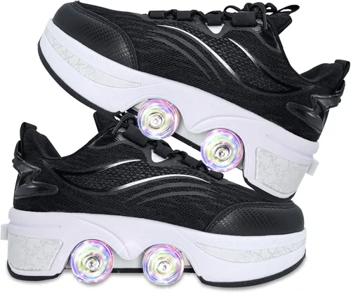 Miniatura 11 de Zapatos de patinaje para mujer, cuatro rondas, zapatos de patines de ruedas para niños que se convierten en patines de ruedas, zapatos ligeros al