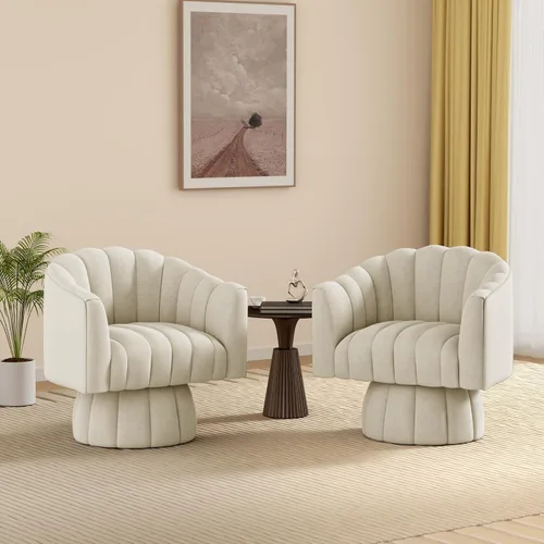 Miniatura 7 de Dewhut Silla giratoria decorativa, silla giratoria de 360° con reposabrazos, tapizada de piel sintética, sofá individual, silla de lectura para sala