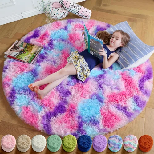 Miniatura 9 de Amdrebio Alfombra Redonda Azul Marino Oscuro de 4 Pies para Habitación de Niños Dormitorio, Alfombras de Área Circulares de Felpa Shag Esponjosa