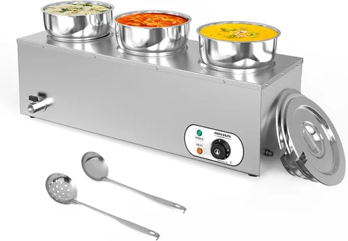 Miniatura 9 de ROVSUN Calentador de sopa eléctrico, mesa de vapor comercial de 15 cuartos de galón, encimera Bain Marie con ollas dobles de 7.4 cuartos de galón