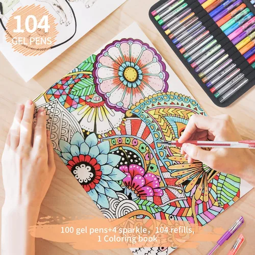 Miniatura 4 de Paquete de 202 bolígrafos de gel para libros de colorear para adultos, 104 bolígrafos de artista que incluyen 100 bolígrafos de colores, 4 104 Gel