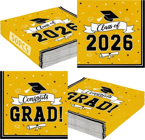Miniatura 11 de Paquete de 50 servilletas de graduación para la clase de 2026, 6.5 x 6.5 pulgadas, servilletas de graduación rojas, pañuelos de papel clásicos