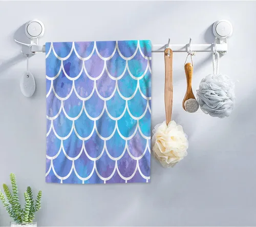 Miniatura 3 de AOYEGO Toallas de baño de sirena azul aguamarina, estilo retro, con escamas de peces marinos, sirena, lentejuelas, toallas de mano para cocina