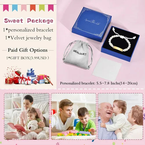 Miniatura 84 de Pulsera de barra para bebé: chapado en oro de 18 quilates, pulsera con placa de identificación personalizada para niños pequeños de mamá, nombre