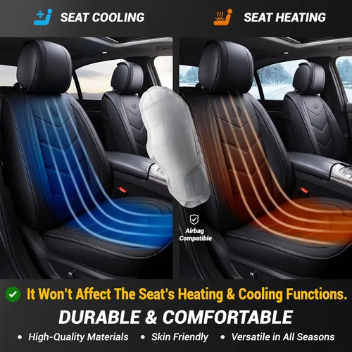 Miniatura 4 de OASIS AUTO OS-003, Fundas de cuero y tela para asientos de automóvil. Cubierta acojinada de cuero sintético para autos, SUV, camioneta Pick-up, Negro