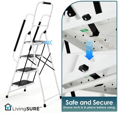 Miniatura 5 de Miles Kimball. Escalera Plegable de cuatro escalones con pasamanos XL.