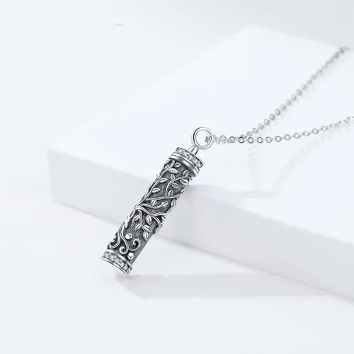 Miniatura 160 de Collar con colgante de urna de cenizas de cremación y árbol de la vida para mujer, plata de ley US1