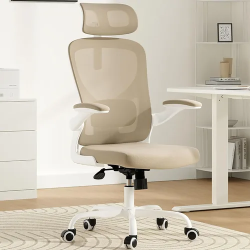 Miniatura 10 de Silla de oficina ergonómica blanca y silla de escritorio de respaldo alto con soporte lumbar ajustable, cómodas sillas de juegos de computadora