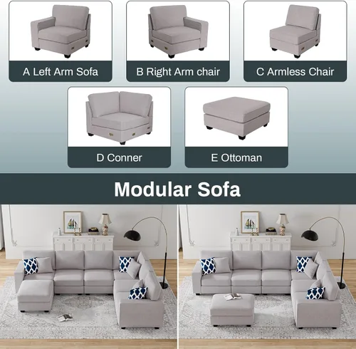 Miniatura 4 de Legend Vansen - Sofá modular en forma de U con otomano, reversible, moderno, de esquina, seccional para sala de estar