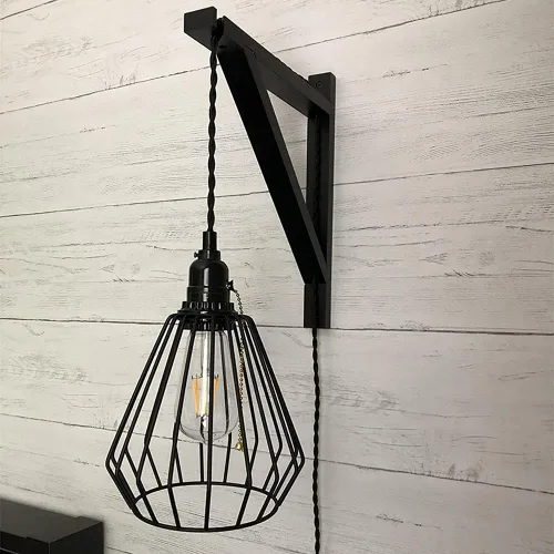 Miniatura 7 de EFINEHOME 1 lámpara colgante con interruptor de encendido/apagado de cable de 15 pies con cadena de tracción, lámpara colgante de jaula industrial