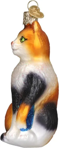 Miniatura 4 de Old World Christmas - Adorno de gato calico de vidrio soplado para árbol de Navidad, decoración festiva hecha a mano, colección de gatos