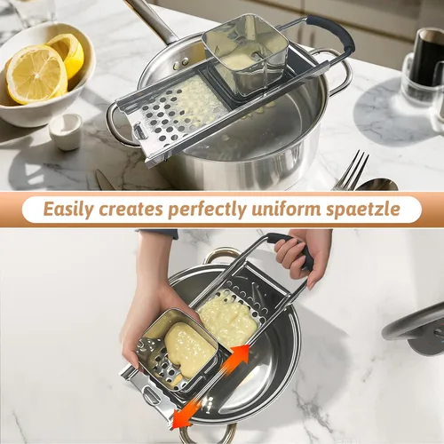 Miniatura 2 de Spaetzle Maker de acero inoxidable de alta calidad con mango de goma antideslizante, colador de araña, raspador de silicona y cepillo de plástico