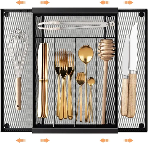 Miniatura 8 de Sedegn Organizador de utensilios de cocina expandible – Bandeja de cubiertos ajustable de 9.6 a 16.1 pulgadas con 5 – 7 compartimentos – Se adapta a
