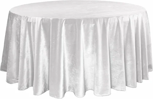 Miniatura 17 de YOUR CHAIR COVERS - Mantel redondo de terciopelo de 132 pulgadas - Mantel de lino azul polvoriento para mesas redondas estándar Azul empolvado