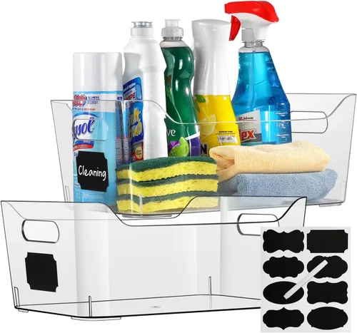 Contenedores de almacenamiento de plástico transparente, perfectos para la organización de la cocina o organización y almacenamiento de despensa,