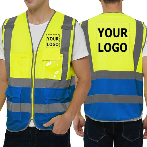 Miniatura 12 de TopTie Personaliza tu logotipo reflectante chaleco de seguridad cremallera frontal con 9 bolsillos, cumple con las normas ANSI/ISEA Clase 2 Azul