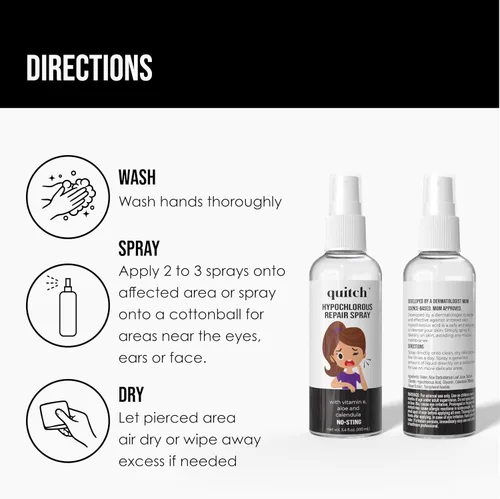 Miniatura 8 de Quitch Spray de cuidado posterior para piercings con ácido hipocloroso, limpiador calmante para piercings nuevos y curativos, oídos, cartílago