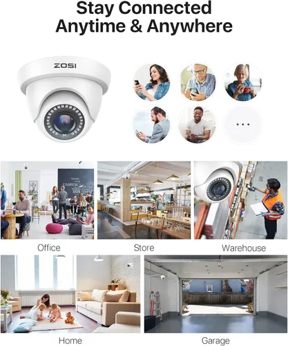 Miniatura 6 de ZOSI Paquete de 4 cámaras de seguridad 1080P de 2.0MP impermeables para interiores y exteriores de 80 pies CCTV noche de día, cámaras de vigilancia