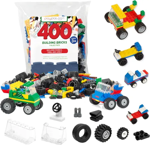 Miniatura 9 de Play Platoon Juego de 144 piezas de ruedas y ejes, ladrillos de construcción de piezas y piezas de automóvil, juego de construcción de automóviles