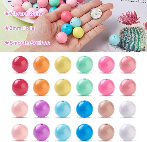 Miniatura 2 de Beadthoven - 120 cuentas de goma de mascar de 12 colores de 0.787 in de plástico acrílico focal, cuentas redondas gruesas para bolígrafos, llavero