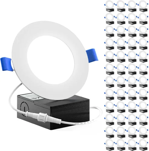 Sunco - Paquete de 48 luces LED empotrables de 4 pulgadas, iluminación de techo delgada sin lata, 650 LM, 10 W (equivalente a 60 W), luz diurna de
