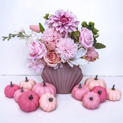 Miniatura 4 de 12 calabazas artificiales de otoño pequeñas, calabazas artificiales de color rosa sintético, calabazas decorativas de espuma para regalos, bodas