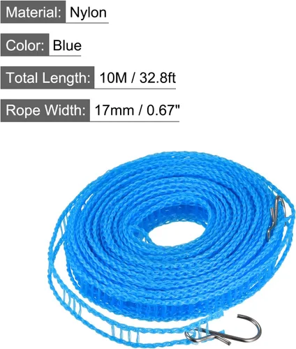 Miniatura 2 de uxcell Tendedero portátil, de nailon de 32.8 pies, resistente al viento, antideslizante, cuerda de lavado para patio, viajes al aire libre, camping