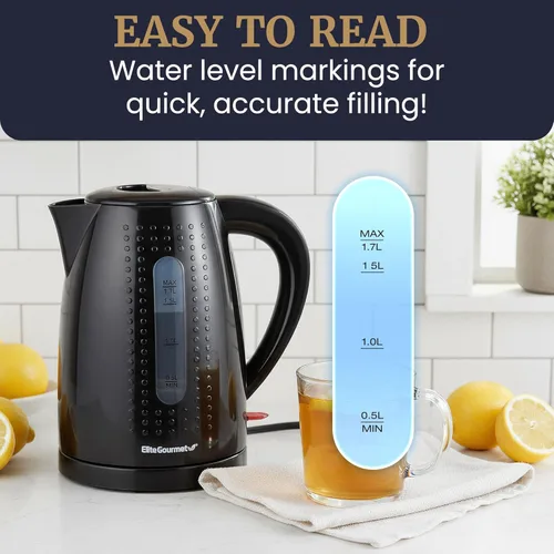 Miniatura 5 de Elite Gourmet EKT5051 - Hervidor eléctrico de agua de 1.7L, sin BPA, ebullición rápida, apagado automático, protección contra secado, base giratoria