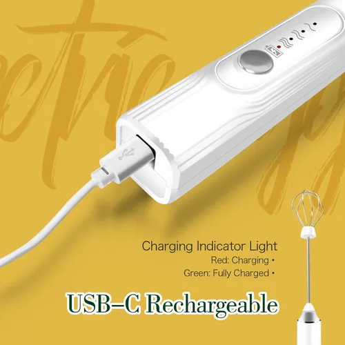 Miniatura 5 de Batidora de mano con espumador de leche, batidor eléctrico recargable, agitador de espuma de mano inalámbrico con 2 cabezales, 3 velocidades
