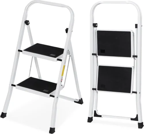 Miniatura 13 de JungleA Escalera de 3 escalones, taburete plegable para adultos, escalera ancha antideslizante para el hogar, cocina, armario, garaje y oficina, Gris