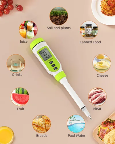 Miniatura 3 de Tadeto Medidor de pH digital multifuncional para alimentos, kit de prueba de pH de suelo de jardín de alta precisión con pantalla LCD ℃/℉