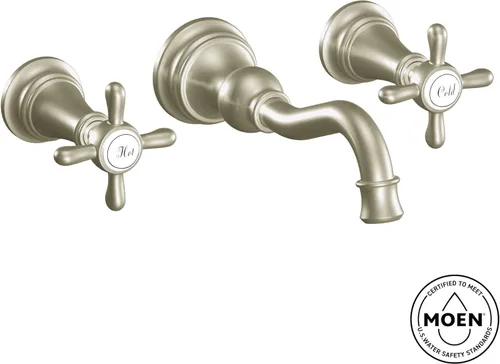 Miniatura 3 de Moen Grifo de baño de arco alto Weymouth de oro cepillado con 2 manijas (válvula se vende por separado), TS42112BG