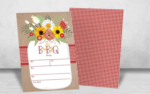Miniatura 6 de Your Main Event Prints Invitación Baby BBQ – Invitación de Baby Shower – Invitación de verano Baby Q – Tarro Mason Floral – 20 invitaciones