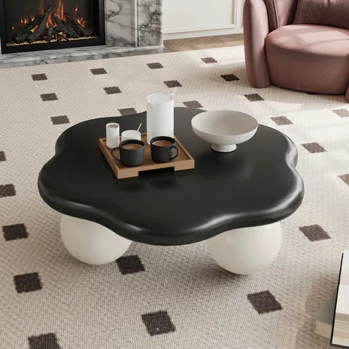 Miniatura 10 de Mesa de café irregular de 40" en forma de nube asimétrica Mesa de té de centro bajo con 3 patas esféricas para sala de estar, oficina, apartamento