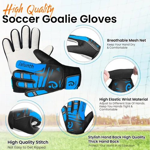 Miniatura 5 de Jalunth Guantes de portero de fútbol para niños y jóvenes, guantes de portero de campo para niños y niñas, guantes de entrenamiento con agarre